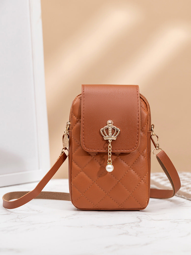 Women's Pearl Pendant Rhombus Vertical Mobile Fashion Crossbody Bags