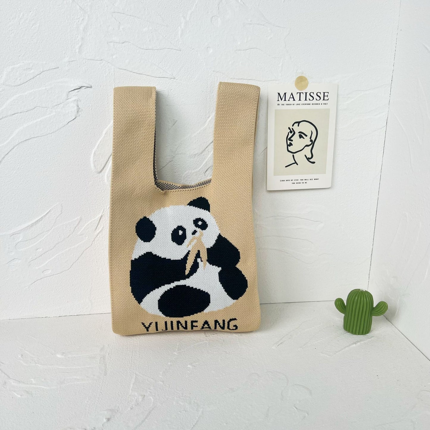Women's High-grade Panda Knitted Polyester Knit Phone Bags