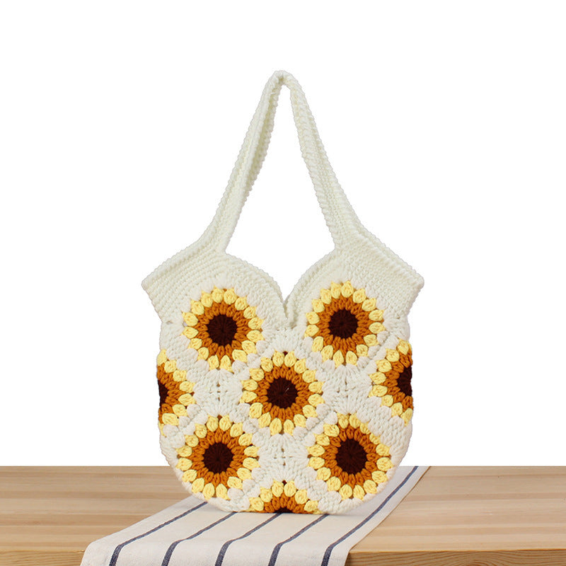Women's Woolen Crochet Cute Sunflower Hand-woven Shoulder Bags