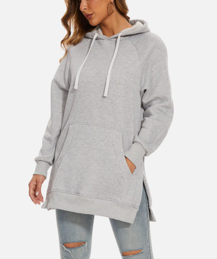 Women's Solid Color Hooded Split Shoulder Sleeve Brushed Women's Sweater, Sweater