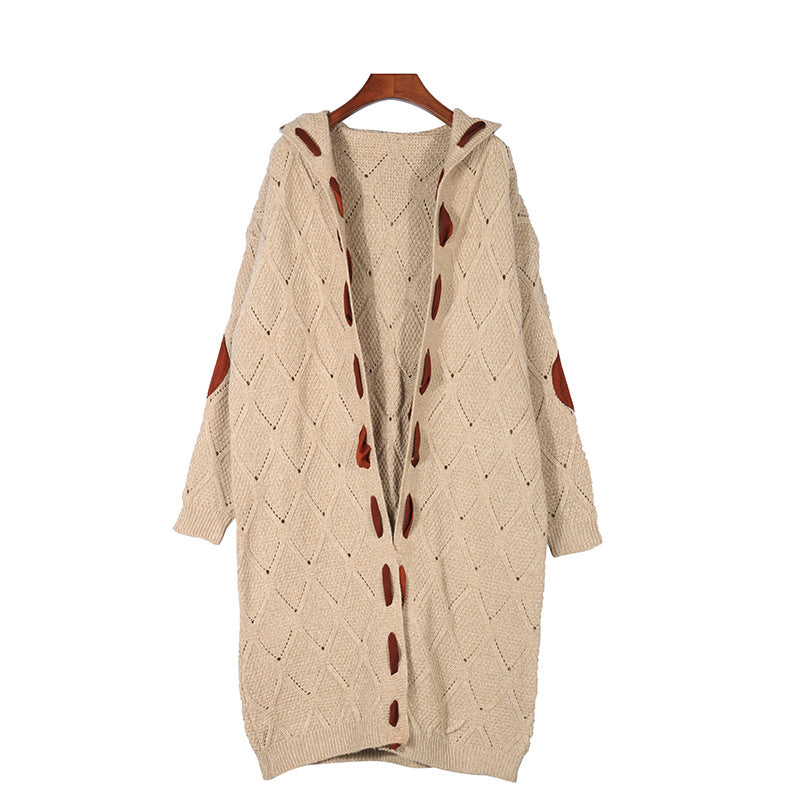 Women's Casual Patchwork Hooded Color Matching Long Sweaters