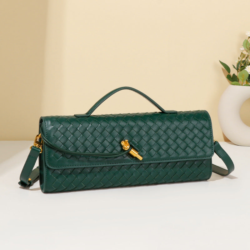 Trendy Woven Soft Leather Dinner Baguette Crossbody Bags