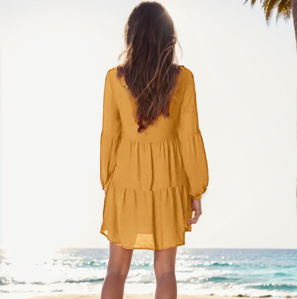 Solid Color Stitching Lantern Long Sleeve Jumpsuits