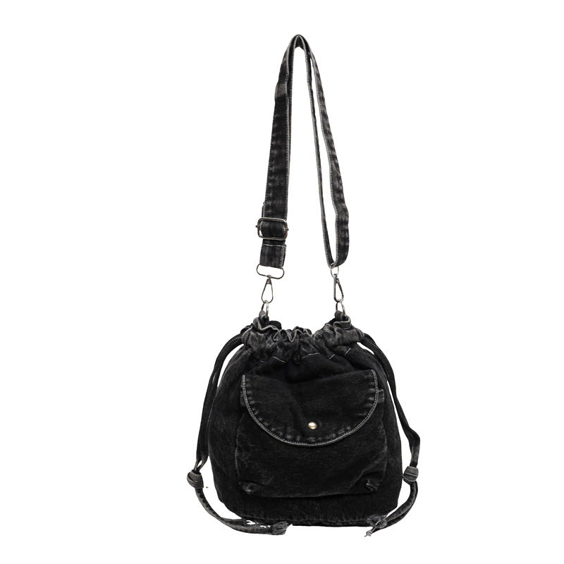 Women's Denim Large Capacity Retro Drawstring Pleated Niche Crossbody Bags