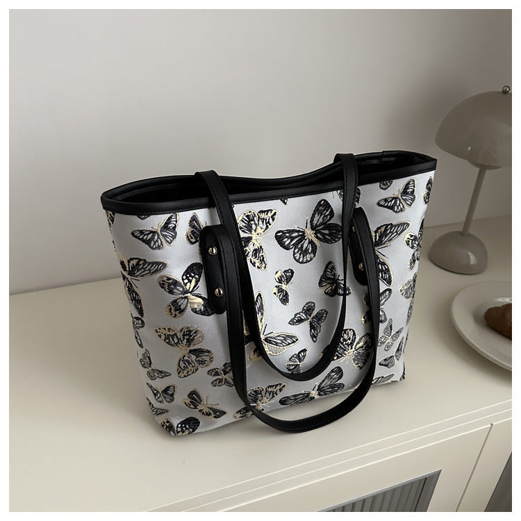 Women's Fashionable Embroidered Butterfly Western Style Large Shoulder Bags