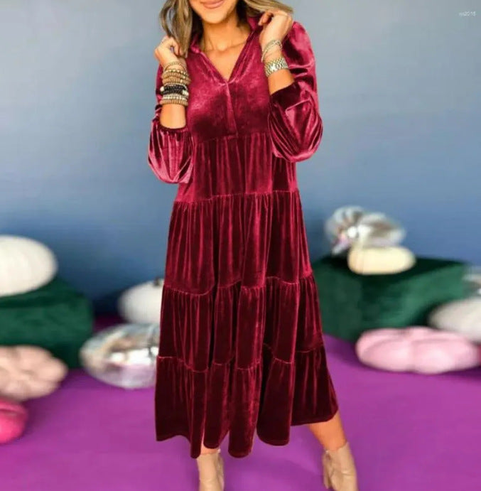 Women's Long Dress Veet Loose Ruffled Large Dresses