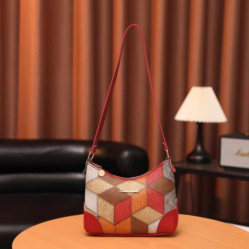 Women's Contrast Color Underarm Trendy Patchwork Retro Shoulder Bags