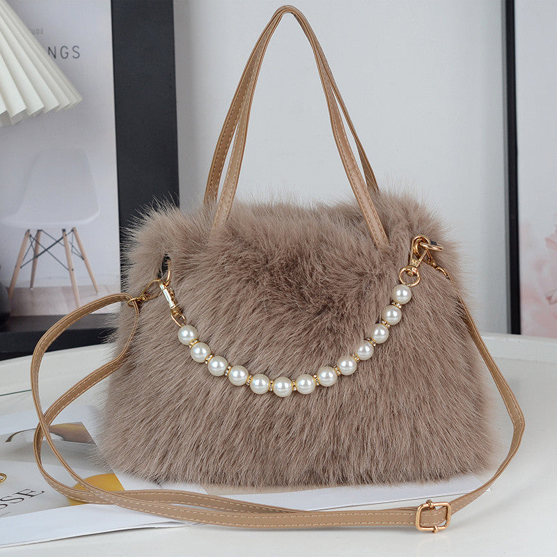 Women's Furry Fashion Pearl Plush Cute Commuter Crossbody Bags