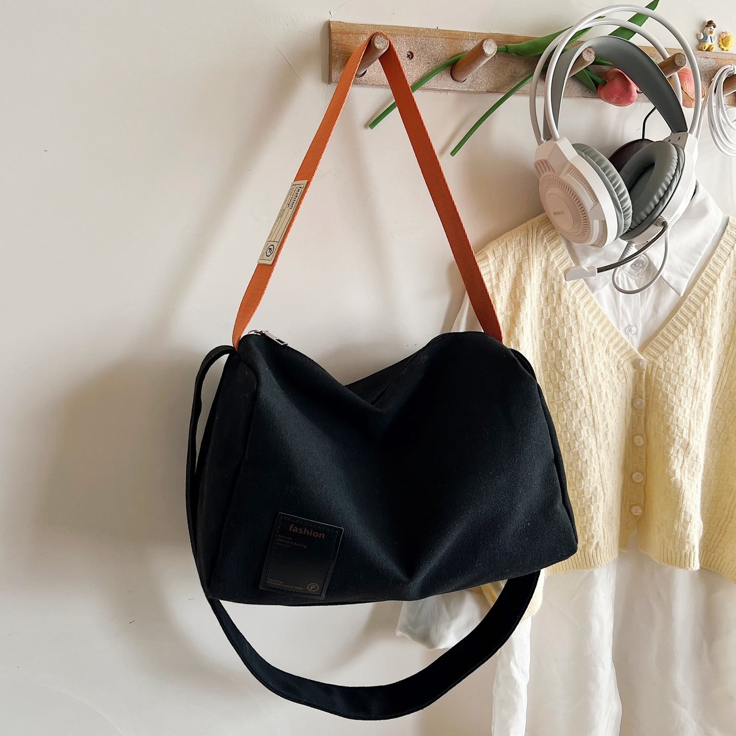 Color Contrast Female Winter Wide Strap Bags