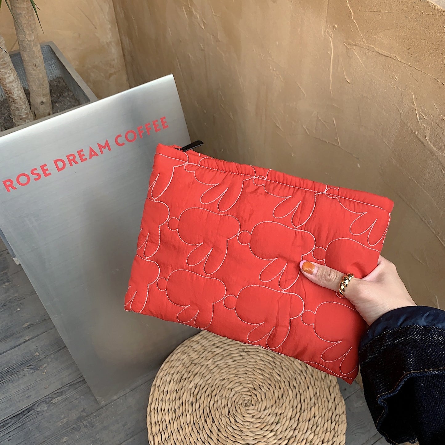 Cute Clutch Lightweight Quilted Rabbit Zipper Cosmetic Bags