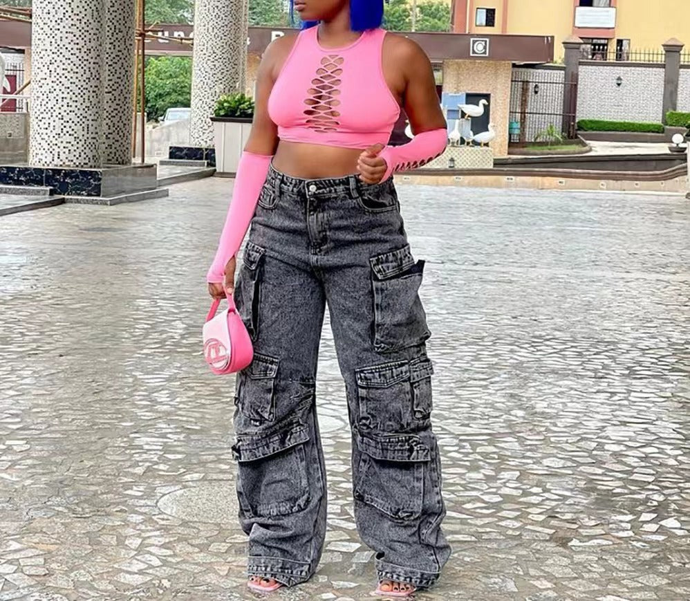 Stylish Fashion Trend Large African Overalls Jeans