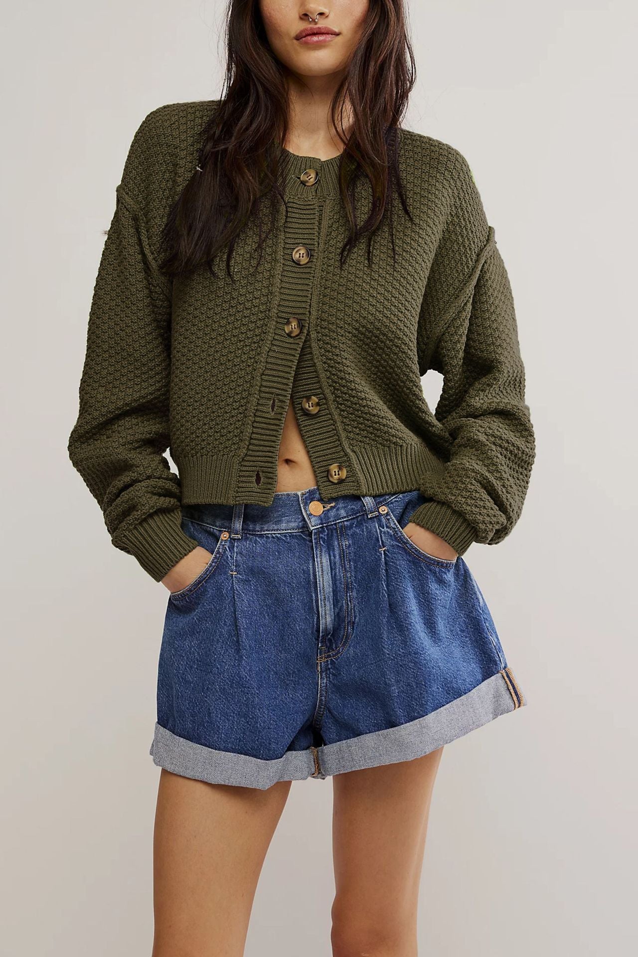 Women's Fashion Loose Single Row Button Sweaters