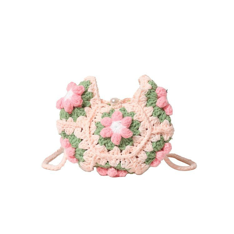 Women's Finished Handmade Crocheted Grandmother Plaid Flower Bags