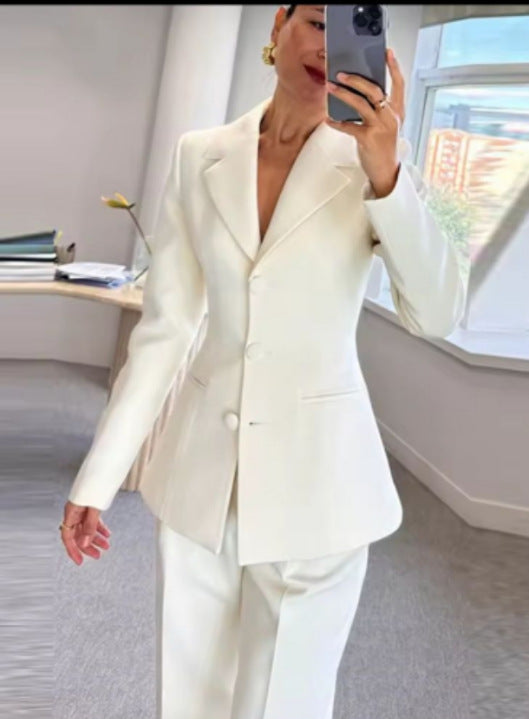 Women's Slim Waist Trimming Fashion Button Suits