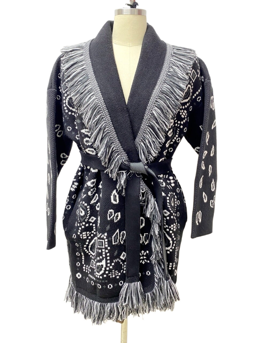 Women's Jacquard Thick Knit Loose Mid-length Tassel Sweaters