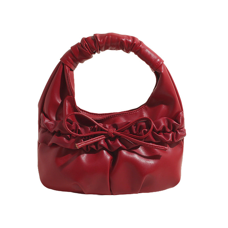 Women's Style Trendy Bow Pleated Portable Cloud Bags