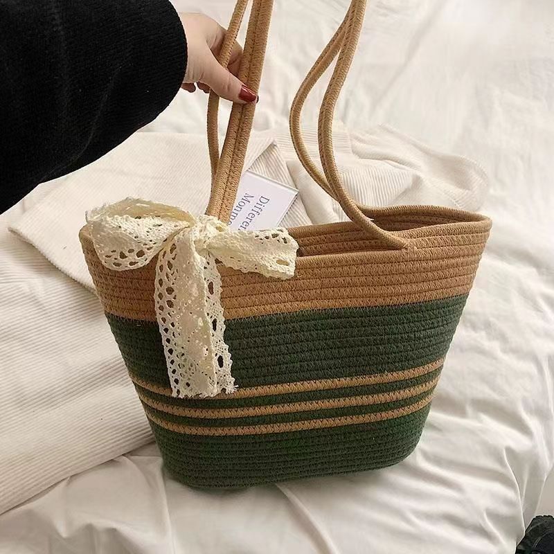 Women's Capacity Summer Textured Vegetable Basket Cotton Shoulder Bags