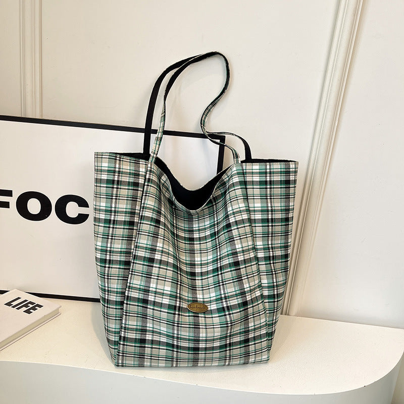Style Artistic Plaid Simple Double-sided College Shoulder Bags
