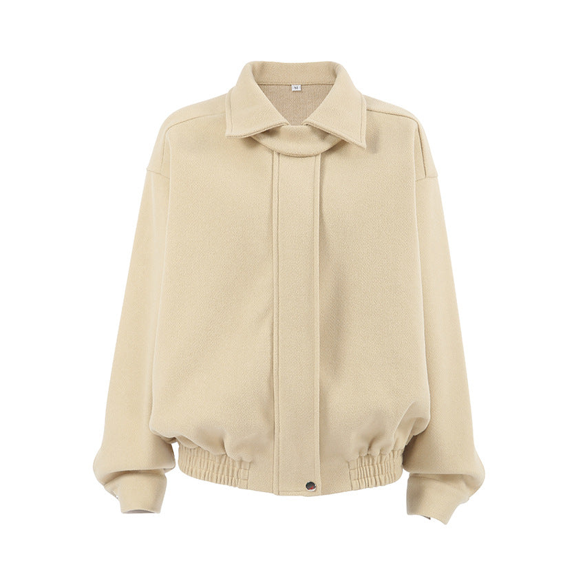 Women's Khaki Polo Collar Loose Overcoat Commuter Coats