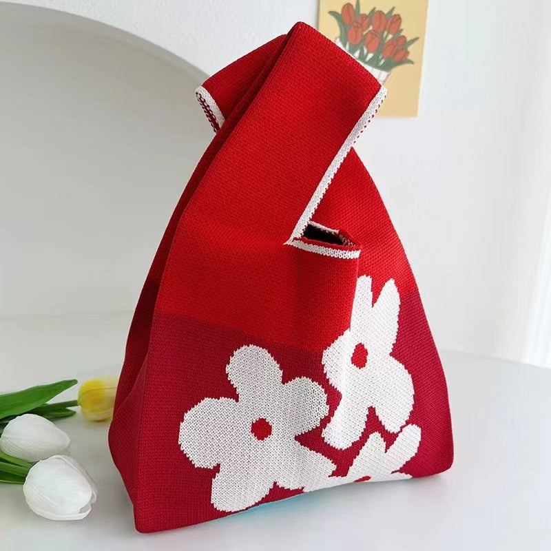 Hand Gift Knitted Red Festive Bridesmaid Portable Tote Bags