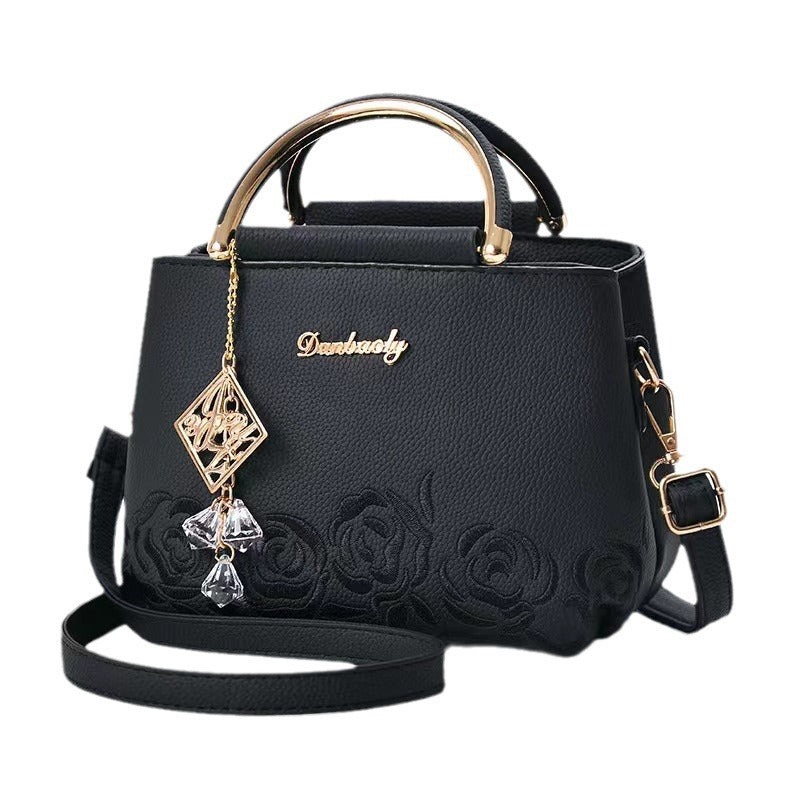 Women's Fashion Simple Embroidery Line Crystal Pendant Small Square Bags