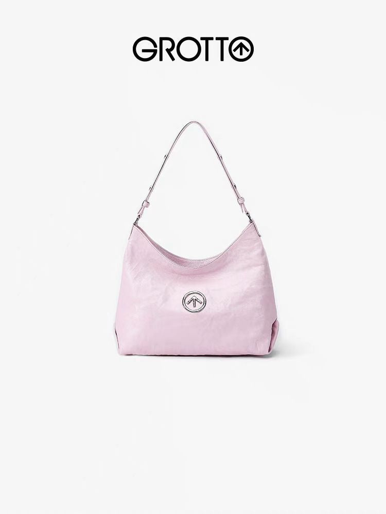 Women's Stone Large Sizes Pleated Sheepskin Commute Shoulder Bags