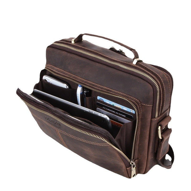 Men's Black Angel Retro Crazy Horse Men's Messenger Bags