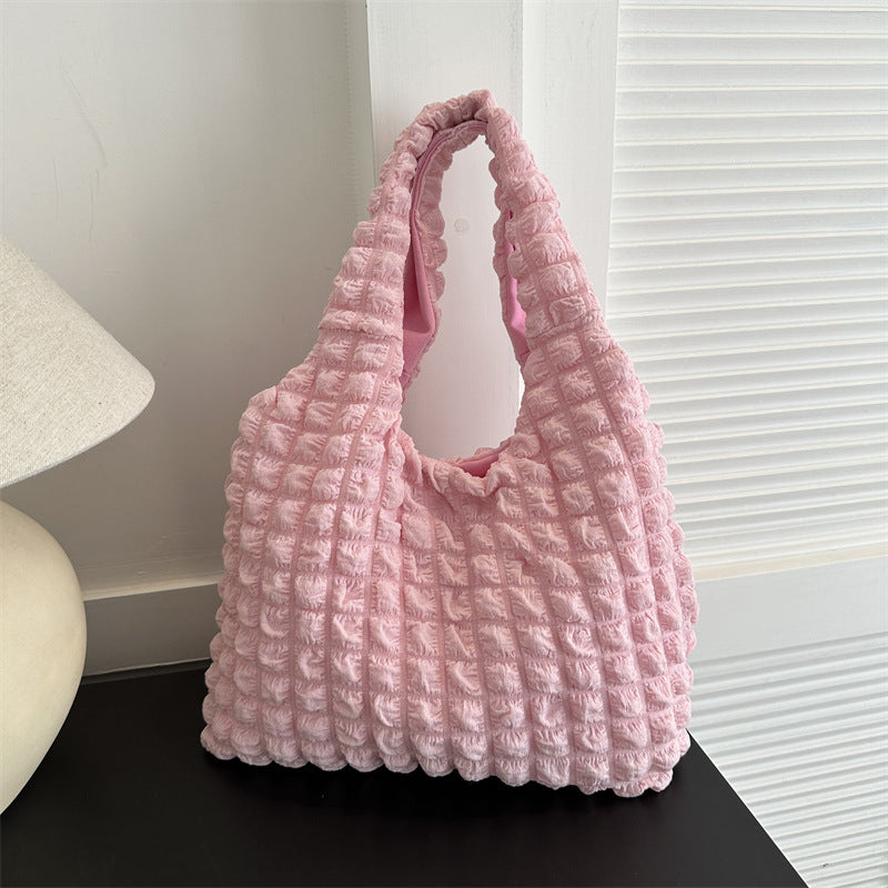 Women's Fashionable Cloud Puff Flower Winter Pleated Tote Bags