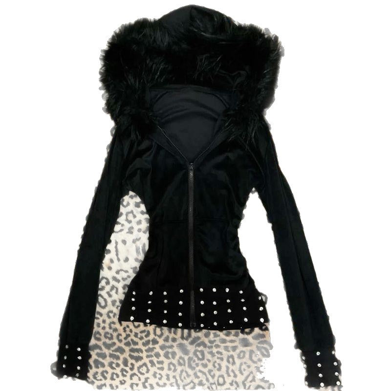 Zipper Design Cut Dark Sweet Spicy Wind Coats