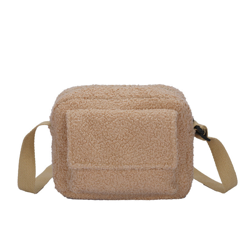 Women's Winter Korean Style Lamb Wool Solid Shoulder Bags