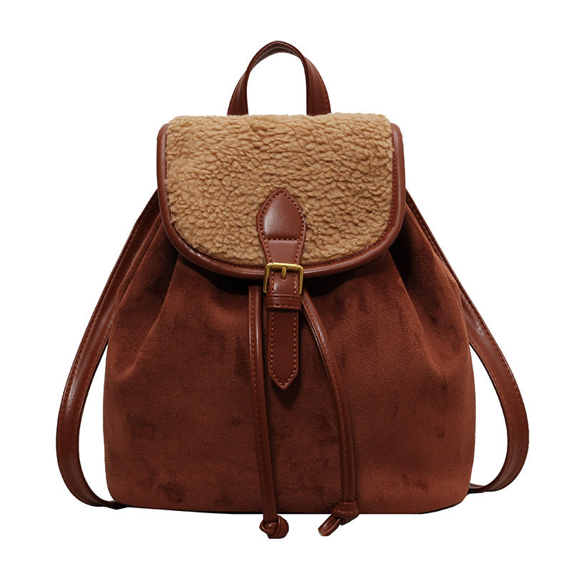 Women's Retro Brown High-grade Lamb Wool Versatile Backpacks