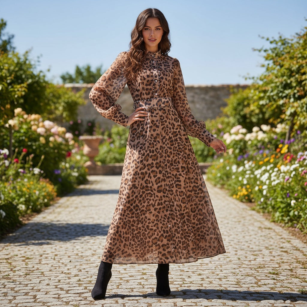 Women's Style Printed Long Sleeve Slimming Temperament Dresses