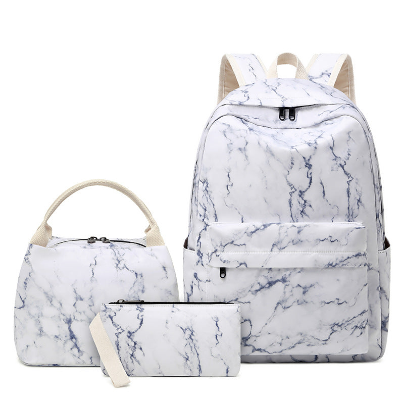 Women's Marbling Three-piece Large Capacity Waterproof For Backpacks