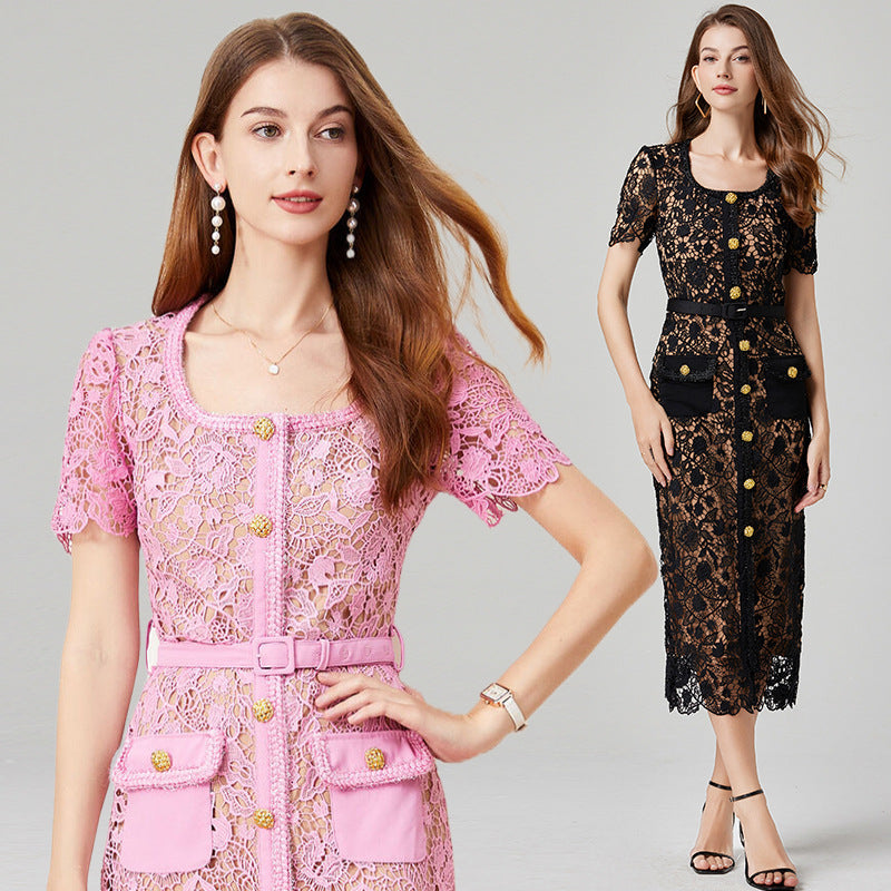 Women's Square Collar Dress Summer Light Luxury Design Dresses