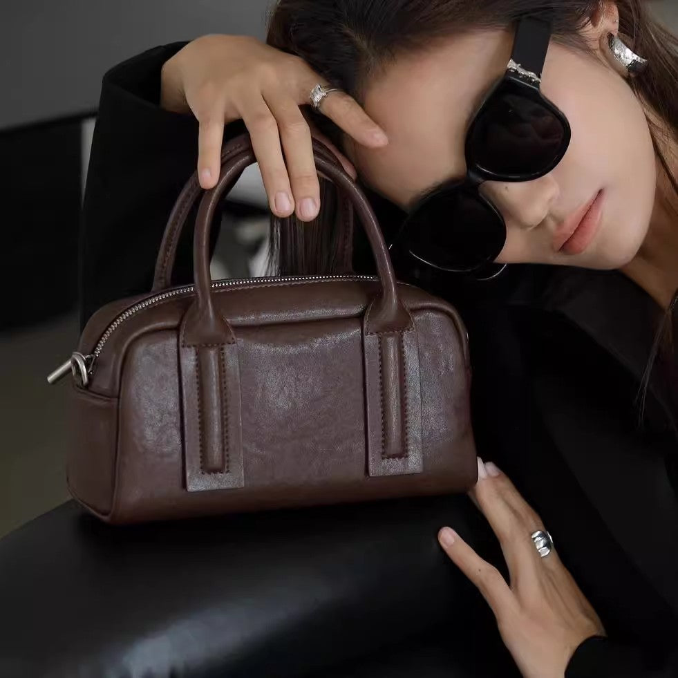 Women's Genuine Leather Vegetable Tanning Retro Boston Shoulder Bags