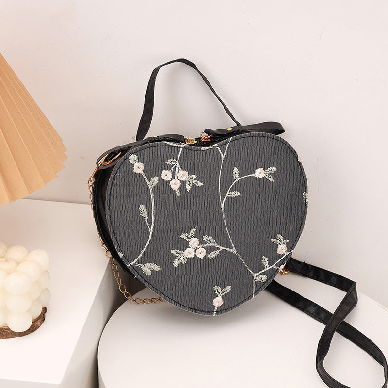Peach Heart Female Fashion Lady Embroidery Crossbody Bags
