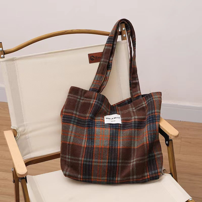 Women's Woolen Fashion Plaid Leopard Print Big Armpit Bags