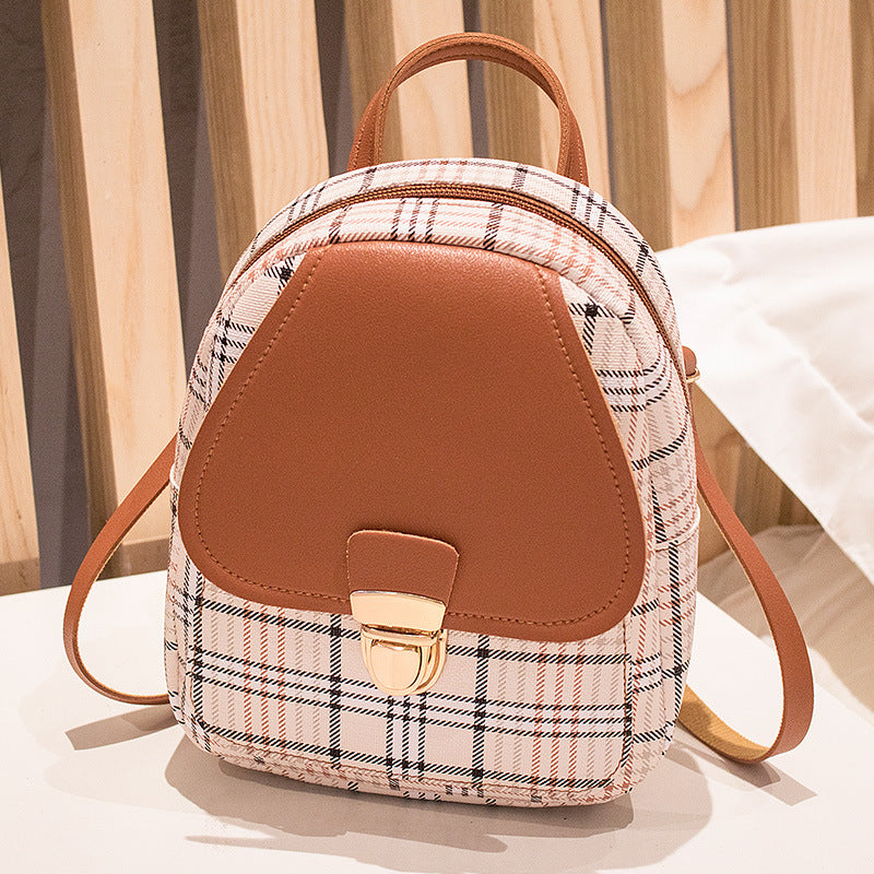 Women's Double Plaid Color Matching Tube About Backpacks