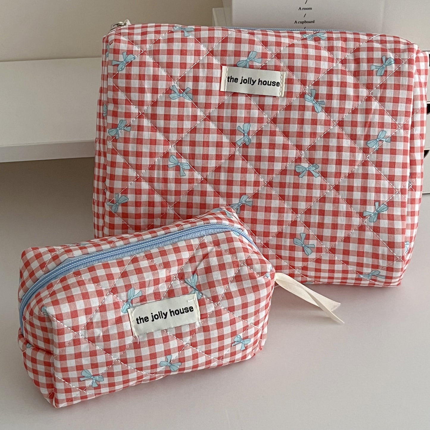 Plaid Bow Large Capacity Sweet Quilted Cosmetic Bags
