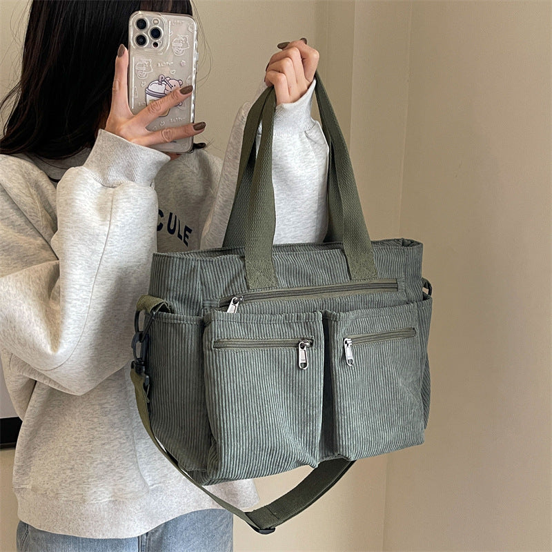 Women's Large Capacity Corduroy Korean Style Simple Crossbody Bags