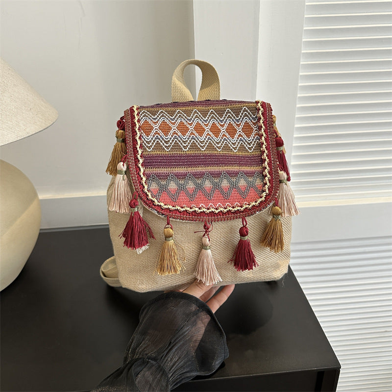 Women's Ethnic Style Large Capacity Tassel Female Backpacks