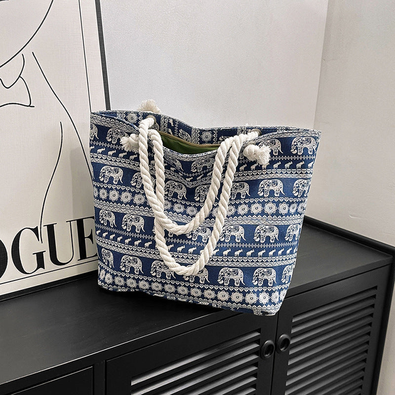 Women's Canvas Large Capacity Thick Rope Fashion Tote Bags