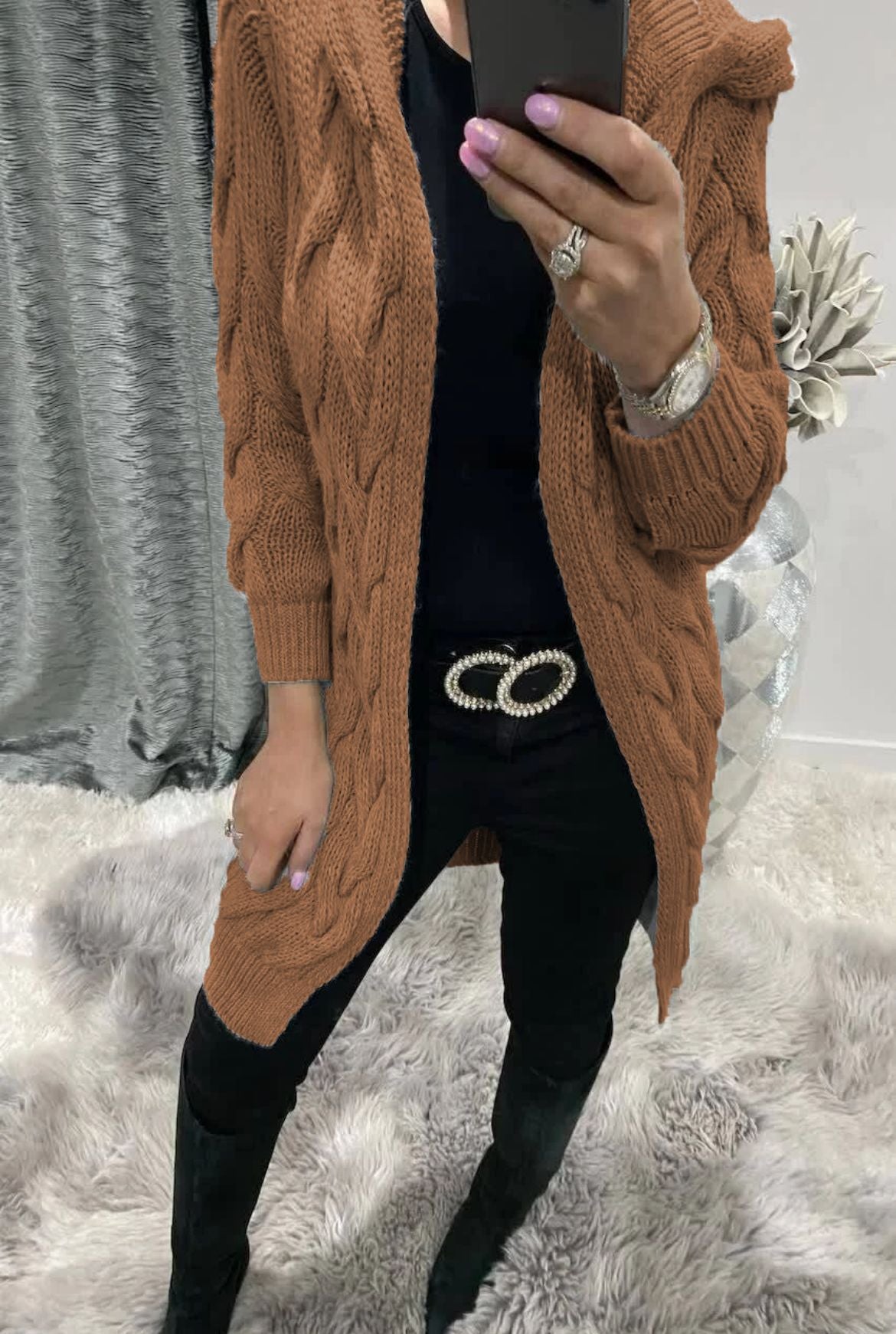 Women's Glamorous Versatile Casual Hooded Mid-length Knitwear