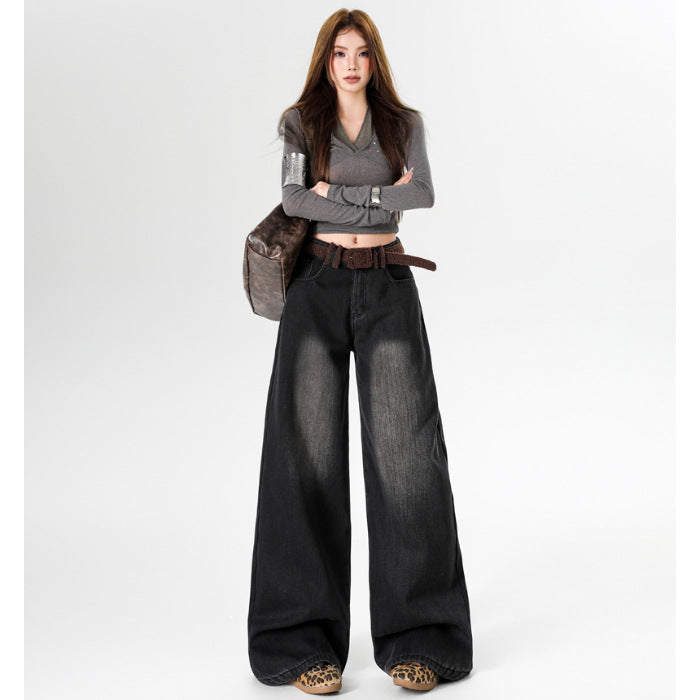 Women's Fleece-lined Thickening Wide Leg Retro Hot Style Jeans