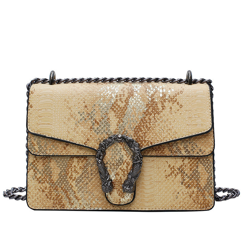 Women's Snakeskin Pattern Wine God Chain Double Bags