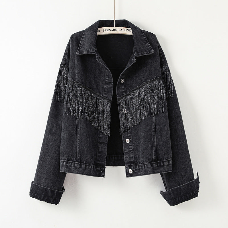 Women's Denim Fashion Tassel Lapel Fried Floral Coats