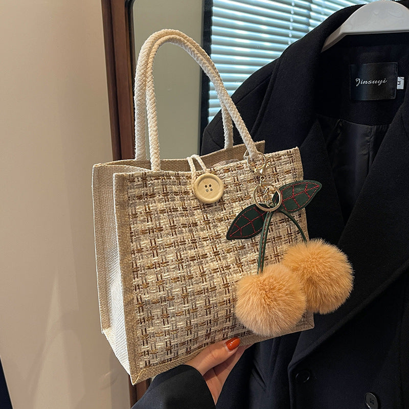 Linen Woven Fashion Lunch Box Pouch Shoulder Bags