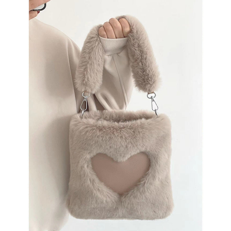 Women's Heart Plush Fashion Portable High-grade Fur Shoulder Bags