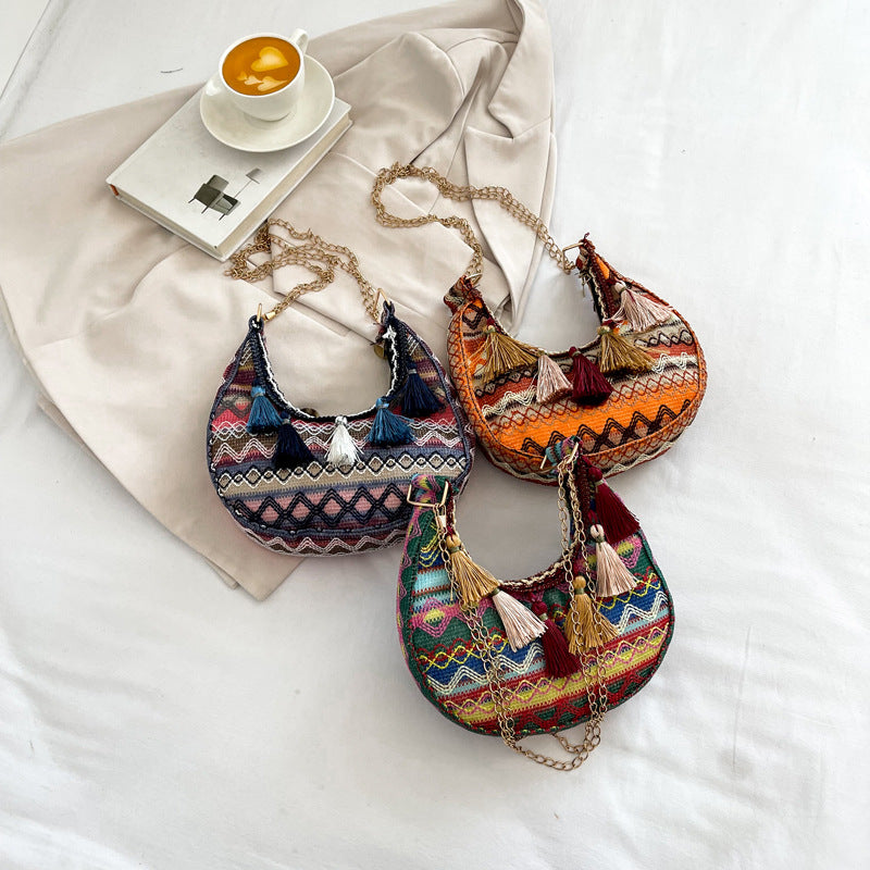 Women's Embroidered Ethnic Style Tassel Woven Fashion Crossbody Bags