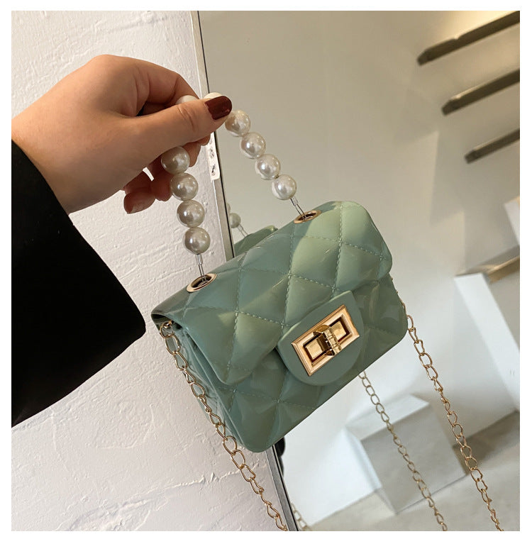 Macron Color Rhombus Pearl Chain Classic Style Crossbody Bags